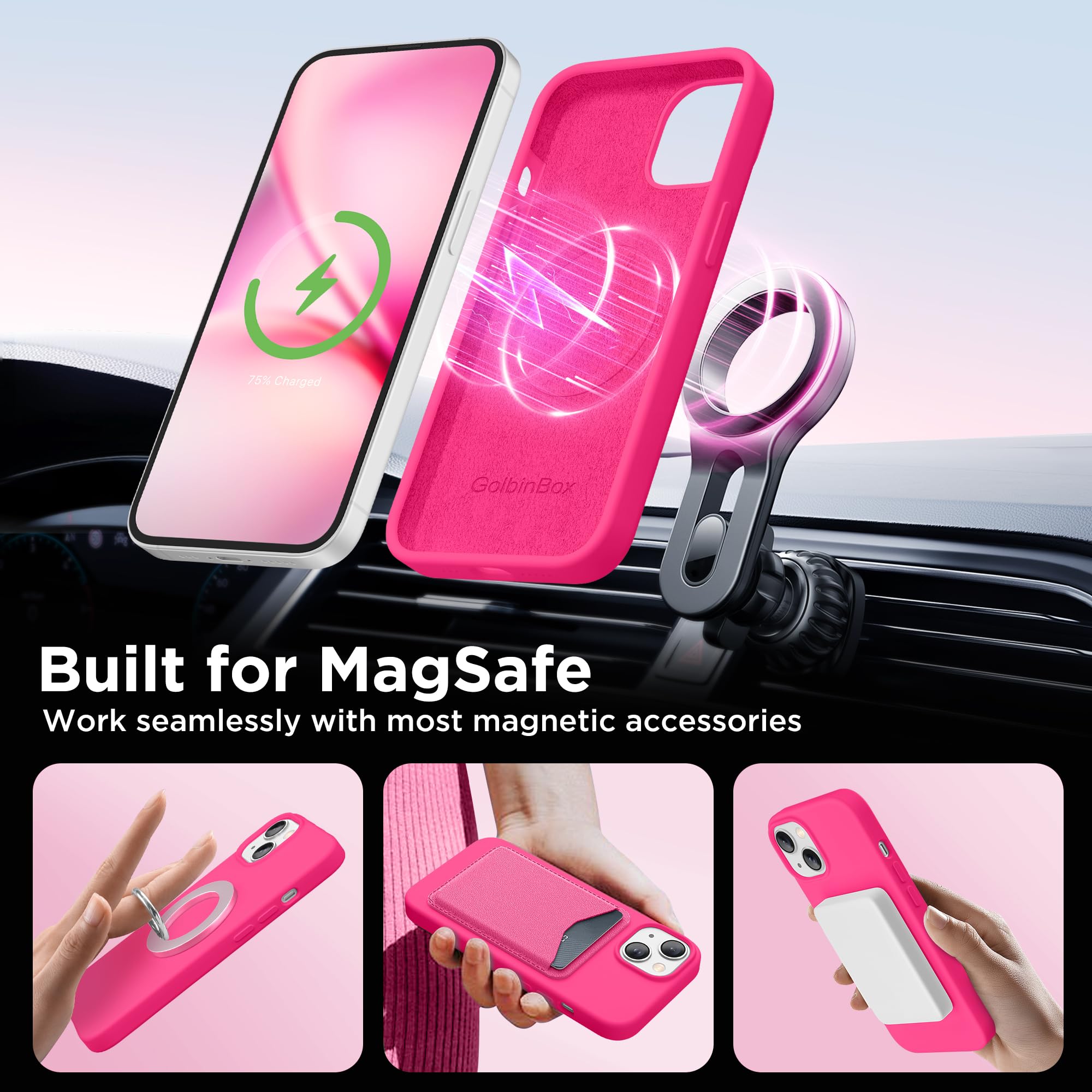 GolbinBox Funda magnética para iPhone 15, compatible con MagSafe, forro de microfibra suave antiarañazos, funda protectora delgada de silicona líquida a prueba de golpes para iPhone 15 de 6.1