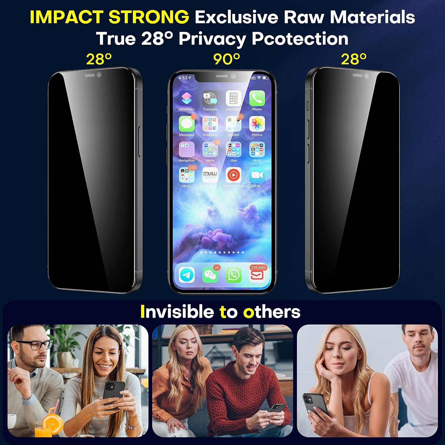 ImpactStrong Privacy Glass Screen Protector for iPhone 12 / iPhone 12 Pro [6.1 Inch] Anti-Scratch Tempered Glass Screen Protectors with [Easy Install Kit] [9H Hardness], Case Friendly - 2 Pack