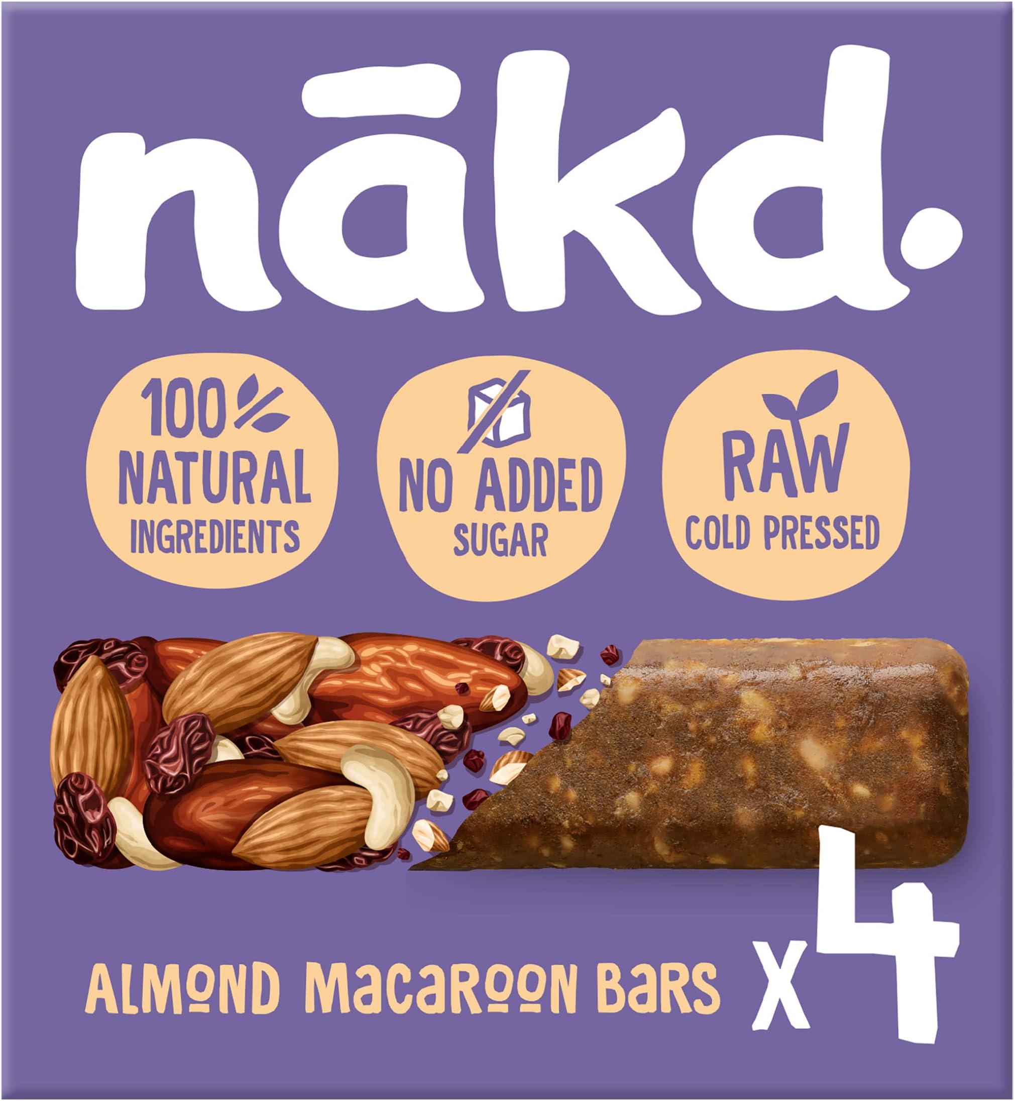 Nakd Almond Macaroon Natural Fruit, Nut & Bar - Healthy Snack - Vegan - Gluten Free - 4x35g