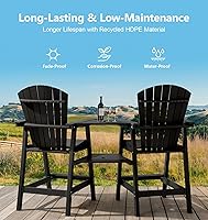 Vista 5 de PASAMIC Juego de 2 sillas altas Adirondack para exteriores de polietileno de alta densidad para todo tipo de clima, con bandejas dobles extraíbles