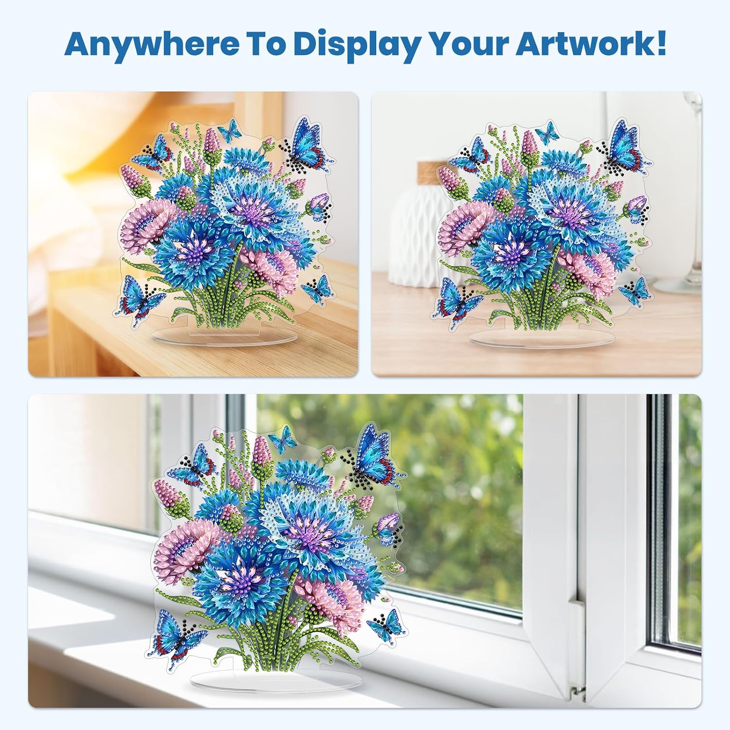MOGTAA 5D Flowers Landscape Diamond Art Desktop Ornaments Kits for Adults Double Sided, DIY Stand Up Tabletop Ornament Butterfly Kits, Special Shaped Crystal Gem Art Painting for Home Decor Gift image 3