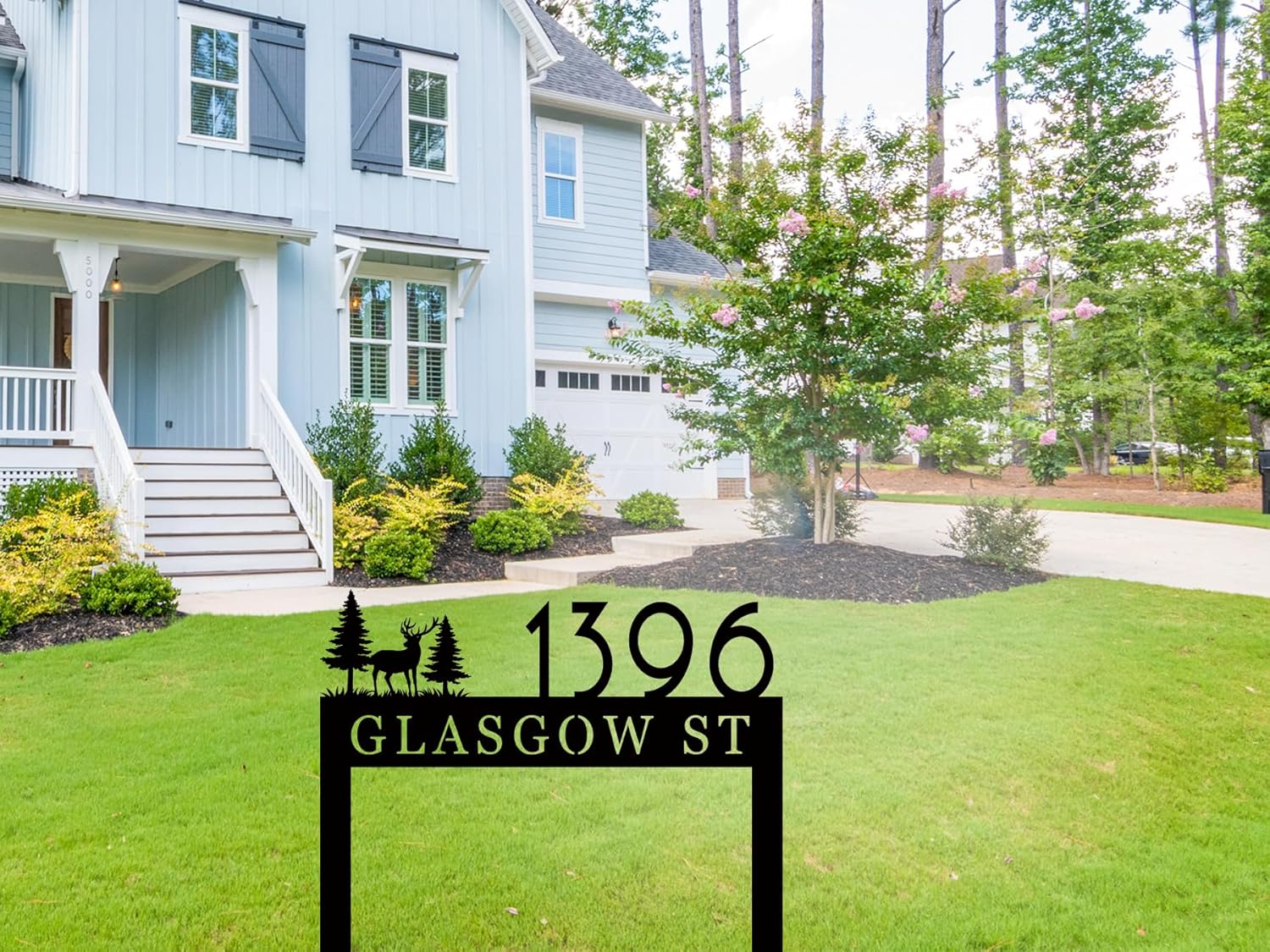 Personalized Rustic Elegant Black Metal Address Sign with Stakes, Custom Home Entrance Sign for Lawn and Property