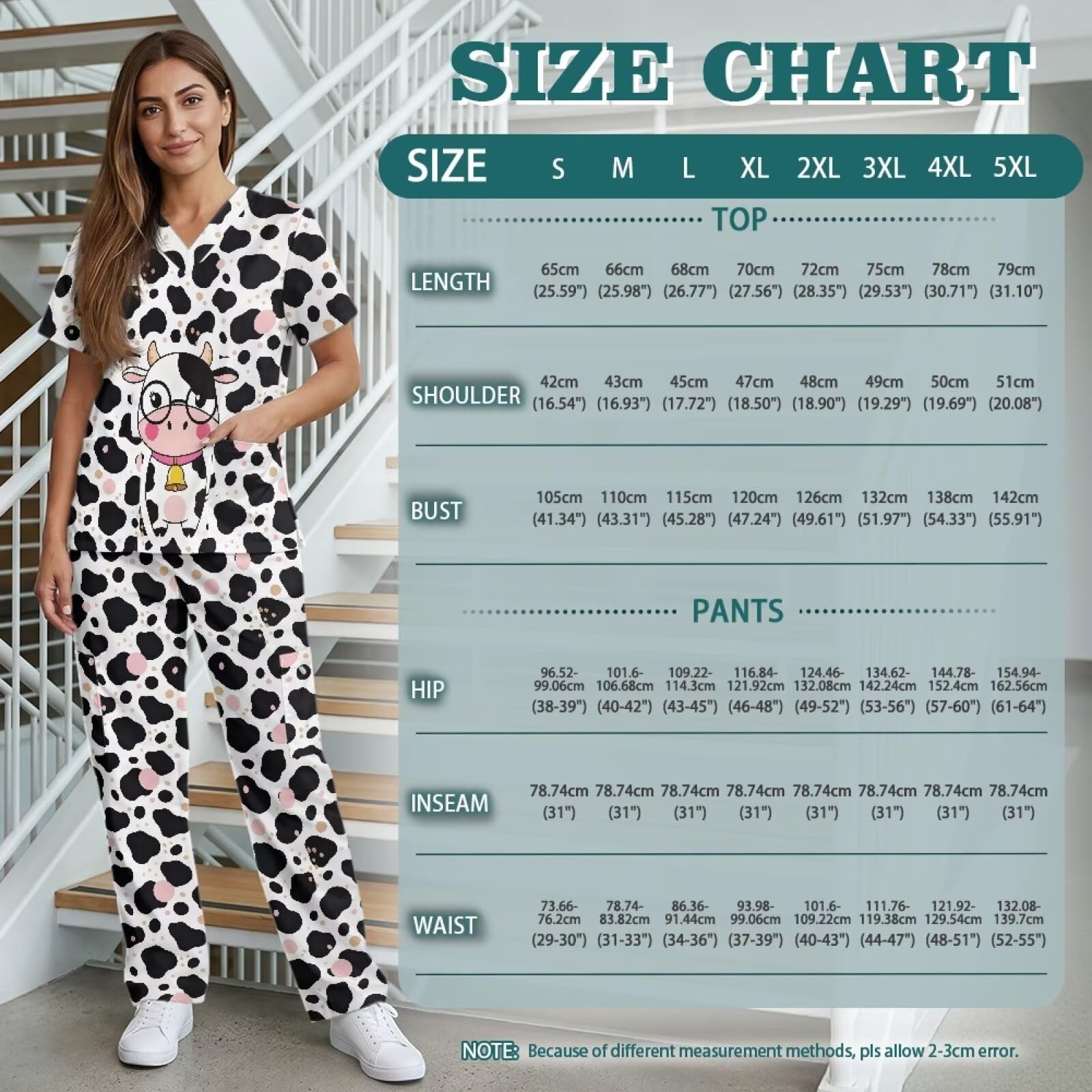 Set scrub carino stampa traspirante scrub top e 6 tasche pantaloni con elastico in vita per veterinari tecnici