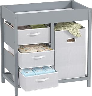 AIYAPLAY Baby Changing Table with 4 Drawers, Nursery Diaper Baby Changing Unit for 0-12 Months (max. 11kg), with Mat, Infant Care Station for Bedroom Nursery, Grey
