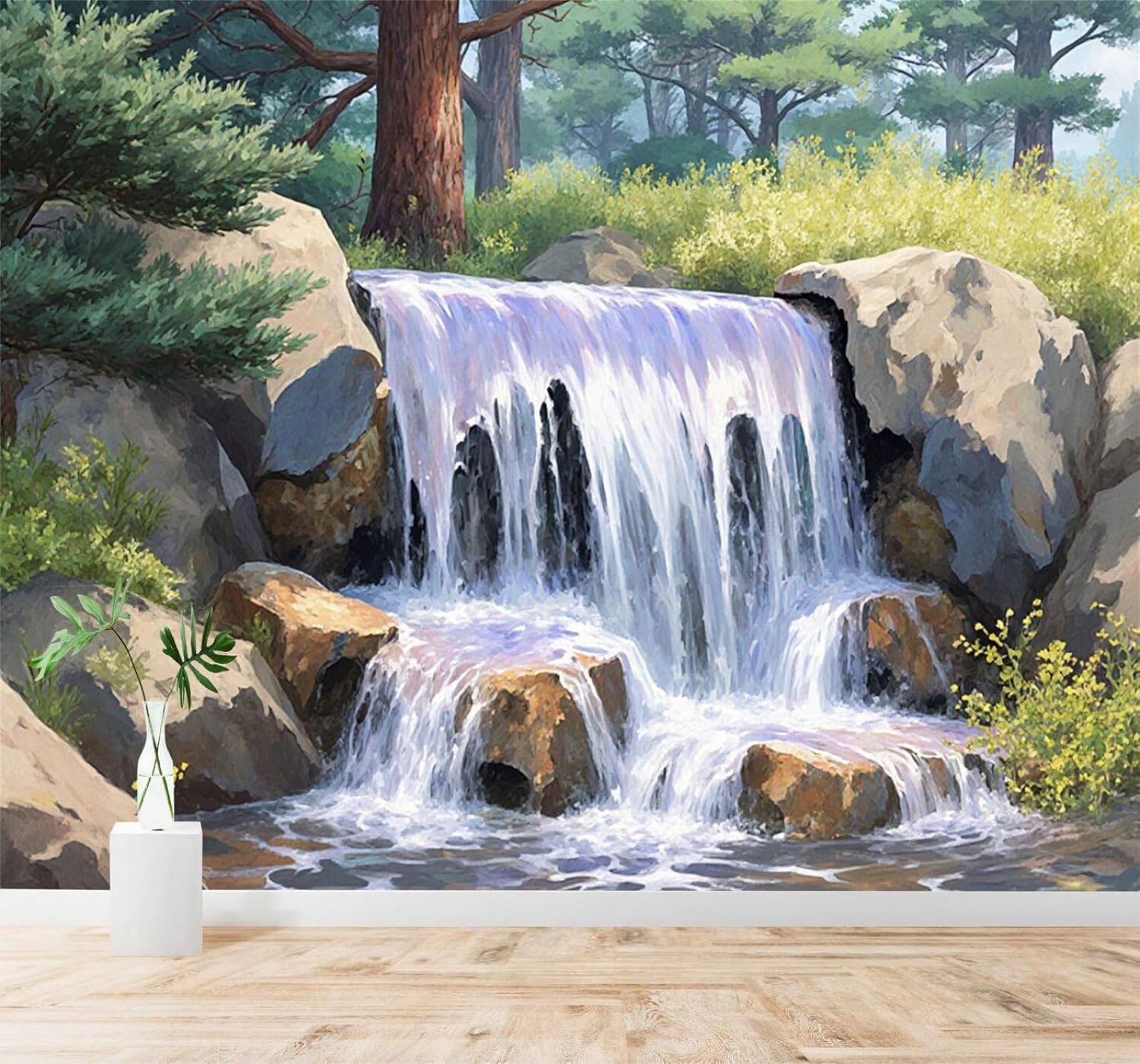 XLMING Three Dimensional Mountains Waterfall Rocks Pine Trees 3D Wallpaper Premium Textured Silk Study Dining Living Room Bedroom Sofa TV Wall Easy Install-300cm×210cm