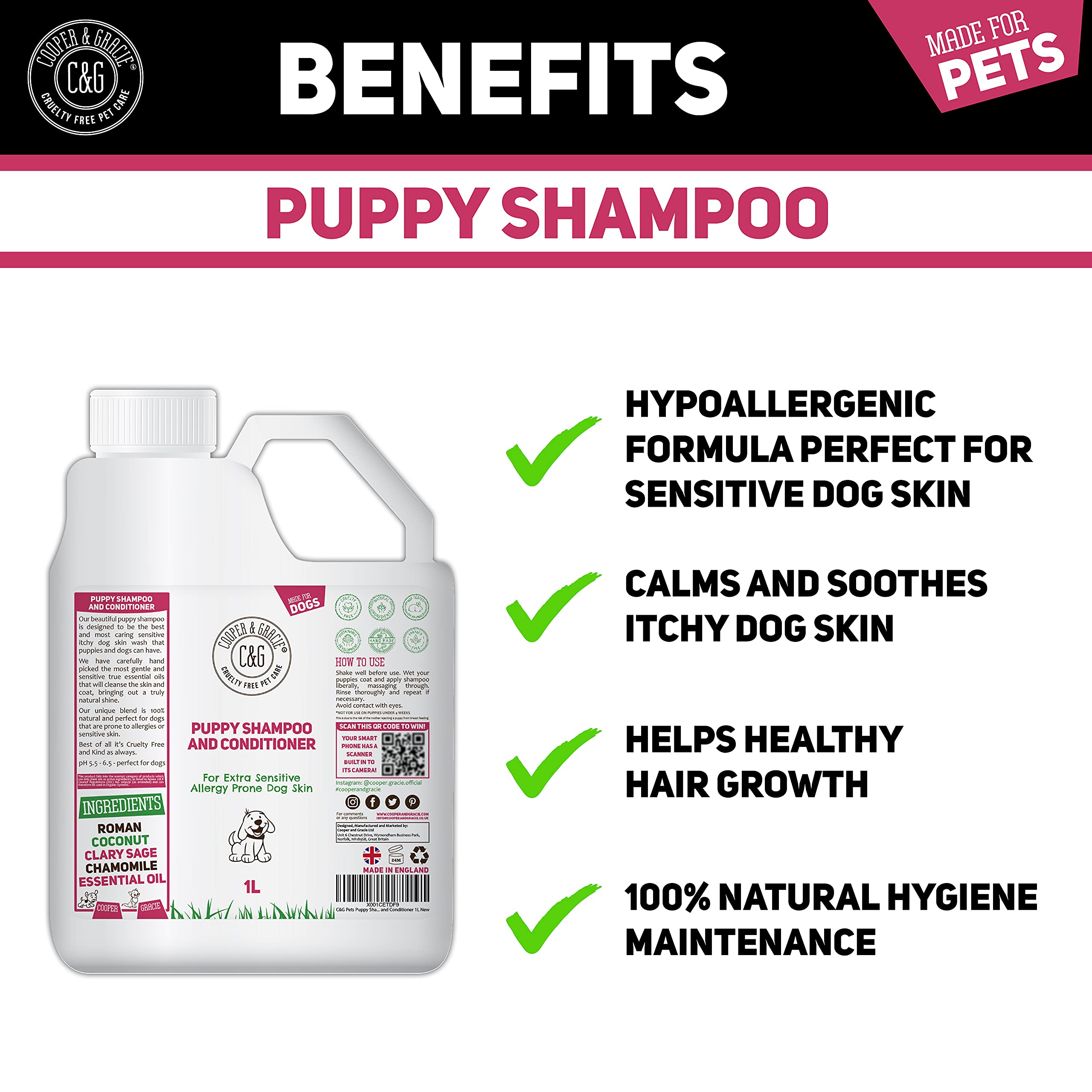C&G Pets Shampoing et après-shampoing pour chiot 1 l