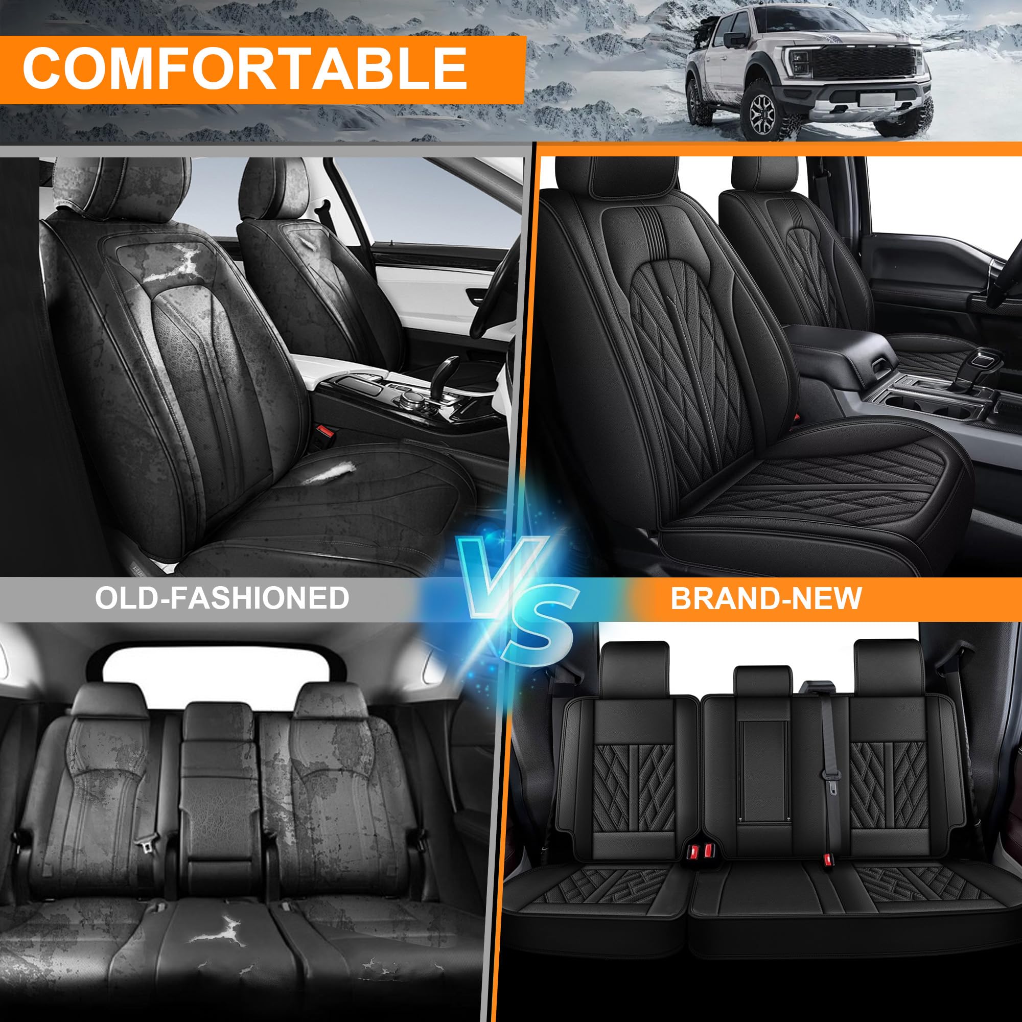 Condition photo showing New/Like New for ttx lighting seat covers for ford f150 2009-2025 2026, f250 f350 f450 2017-2025 2026: 5 seat full set truck seat covers custom waterproof leather (black)
