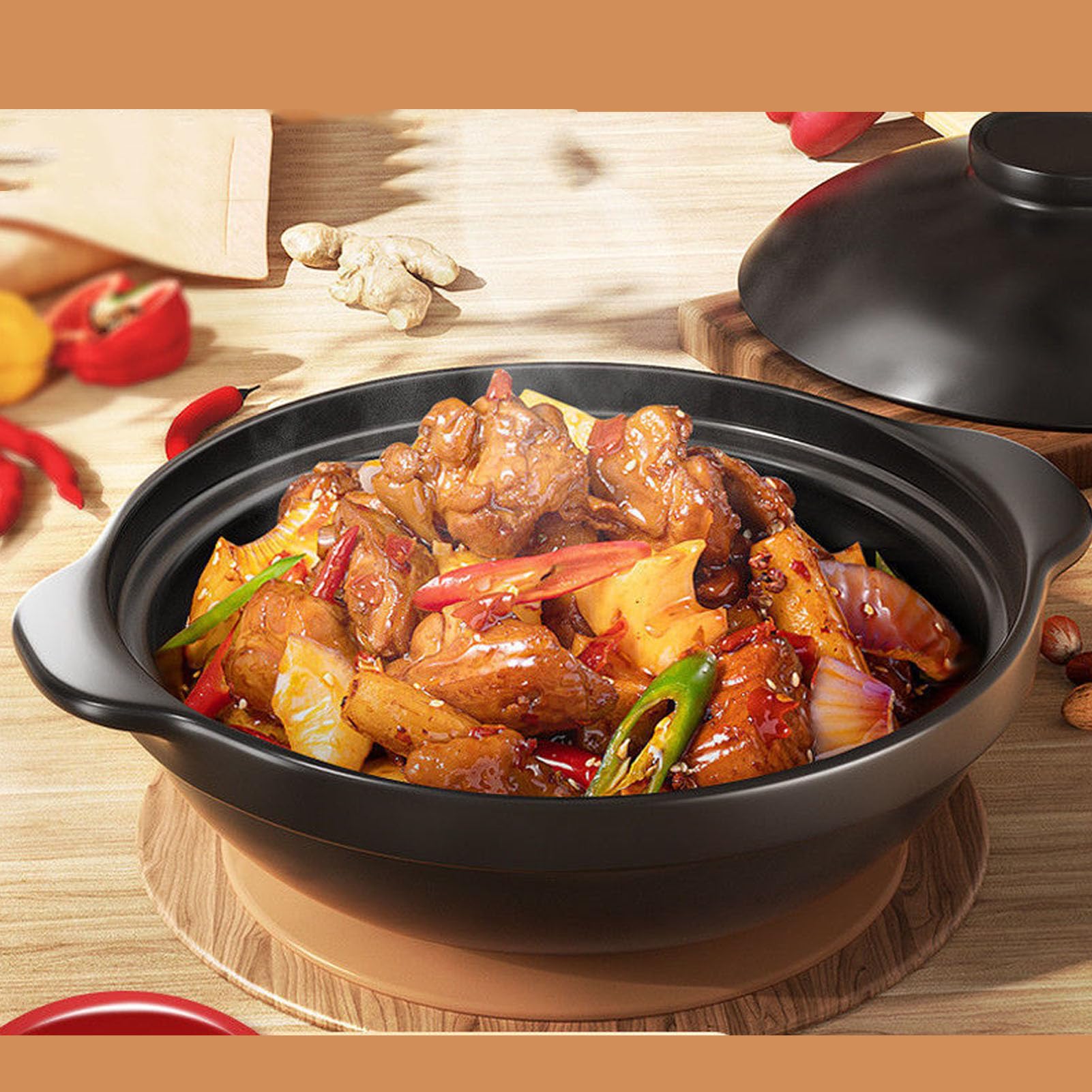 Koreanischer Steintopf, brutzelnder Hot Pot mit Deckel, Lithium-Porzellan-Schüssel, Suppen-Dolsot-Schüssel für Reis-Eintopf-Auflauf-Nudeln