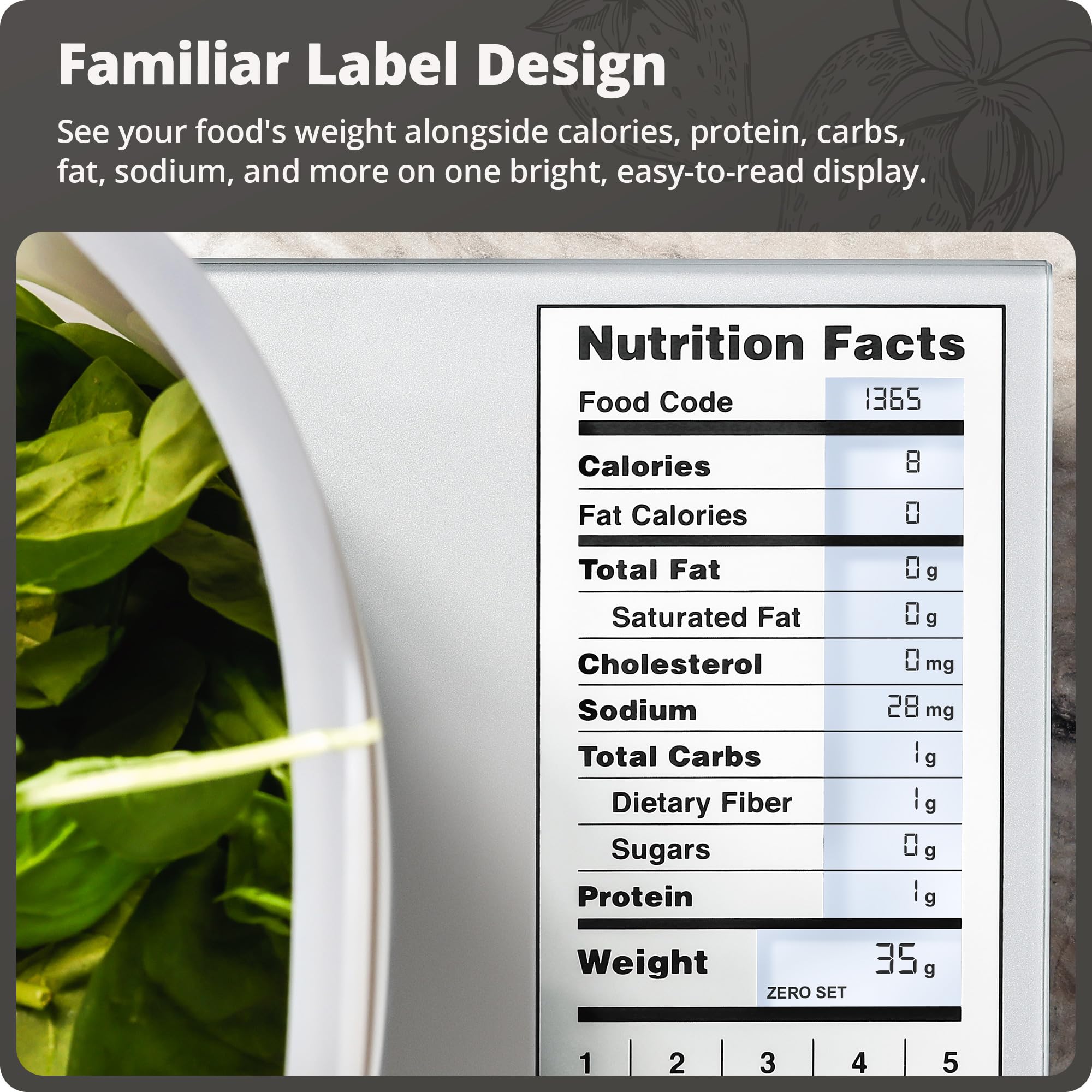 Greater Goods Food Scale with Nutrition Calculator, 2,000 Codes (Silver) — Amazon image 3