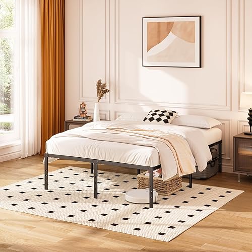 Miniatura 4 de Marco de cama tamaño Queen de 18 pulgadas, marcos de metal resistentes con listones de acero, soporte de amplio almacenamiento, no necesita somier,
