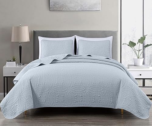 Miniatura 2 de Chezmoi Collection Austin - Juego de colcha tamaño Queen de 3 piezas, acolchado Pinsonic, tamaño Queen, color plateado