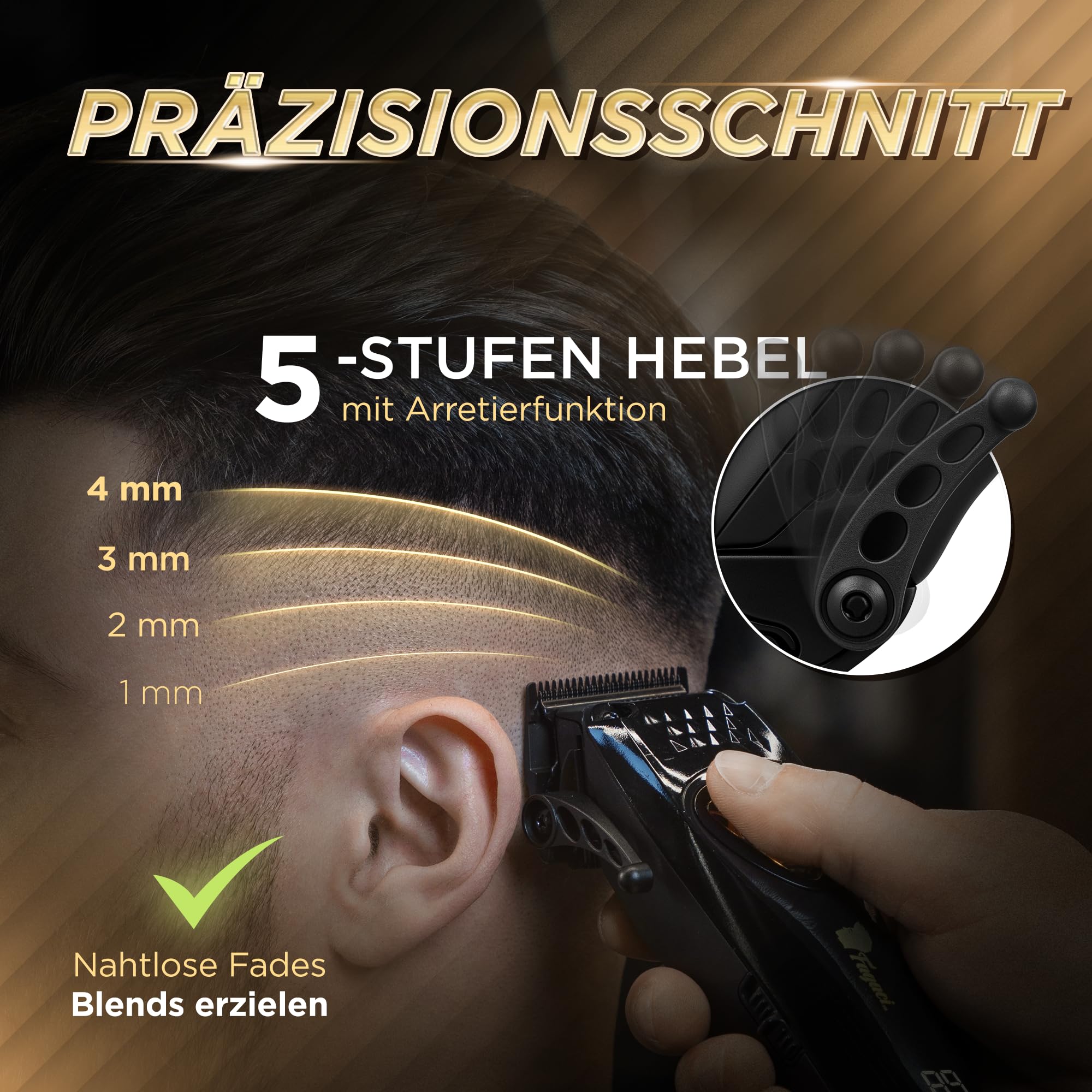 Fagaci Haarschneidemaschine und Trimmer, DLC Klingen, Vektormotor 12000 RPM | Für intensive Nutzung ausgelegt, 2x Lebensdauer, DLC-beschichtete Klingen, extreme Schärfe, Präziser, müheloser Schnitt
