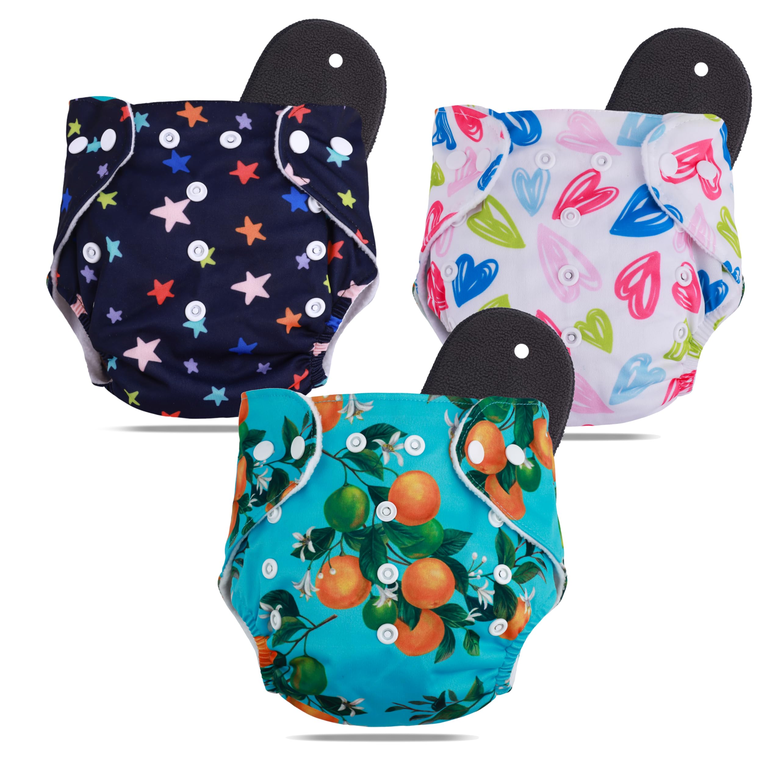 Novo Baby Leakage Proof Reusable Cloth Diaper With 5 Layer High absorbent Pad | Reusable Nappies| Freesize for Kids 0-3 Yrs | washable diapers(Pack of 3)