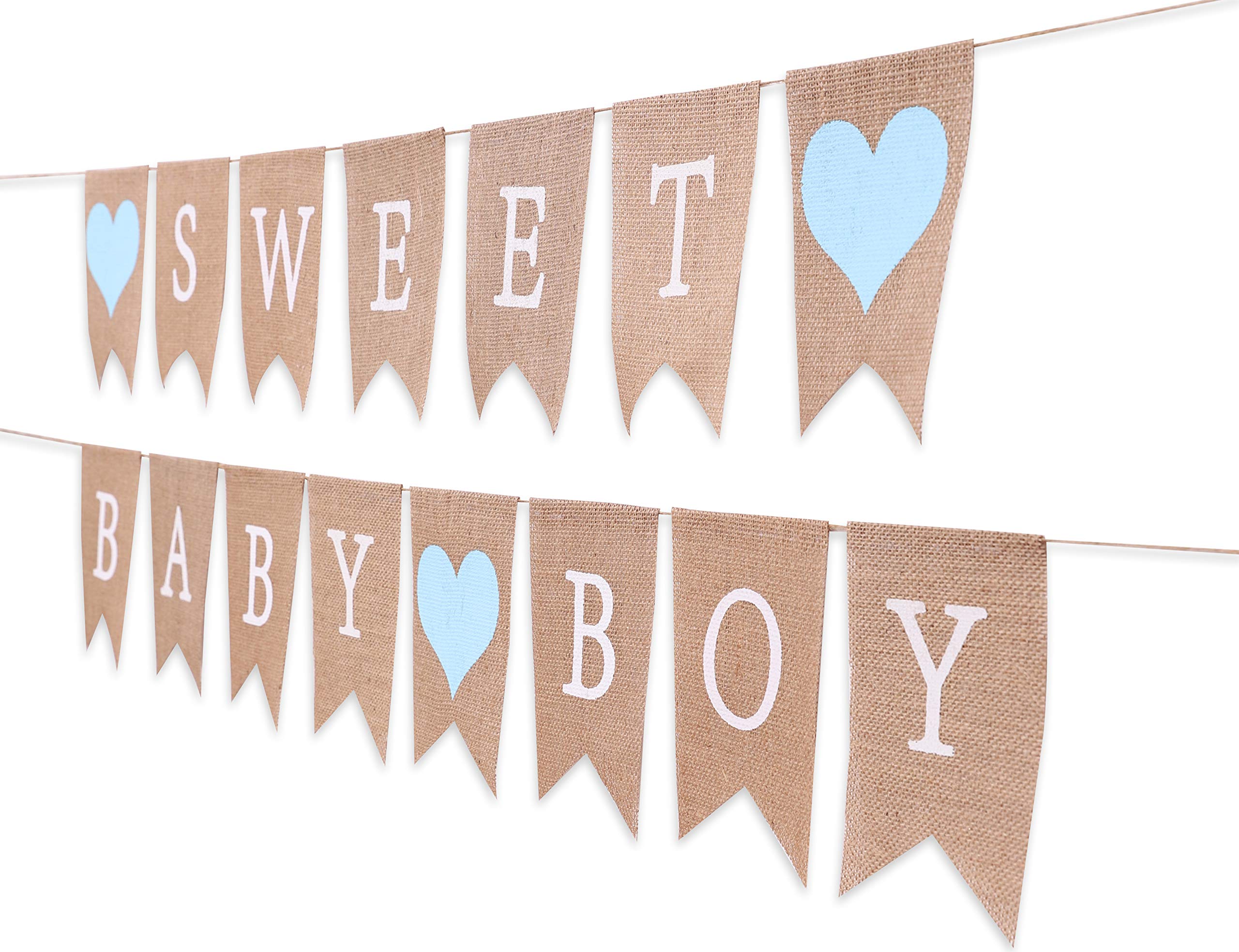 Słodki baner jutowy dla chłopca, słodkie dekoracje na baby shower, rustykalne dekoracje na baby shower, rekwizyty do dekoracji fotograficznej (słodki chłopiec niebieski)