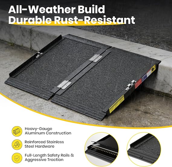 3FT Portable Wheelchair Ramp with Quick-Lock, Black Seamless Non-Slip Aluminum Folding Handicap Ramp,Threshold Ramp for Doorways, Wheel Chair Ramp for Home Steps, Loading Dock Plates