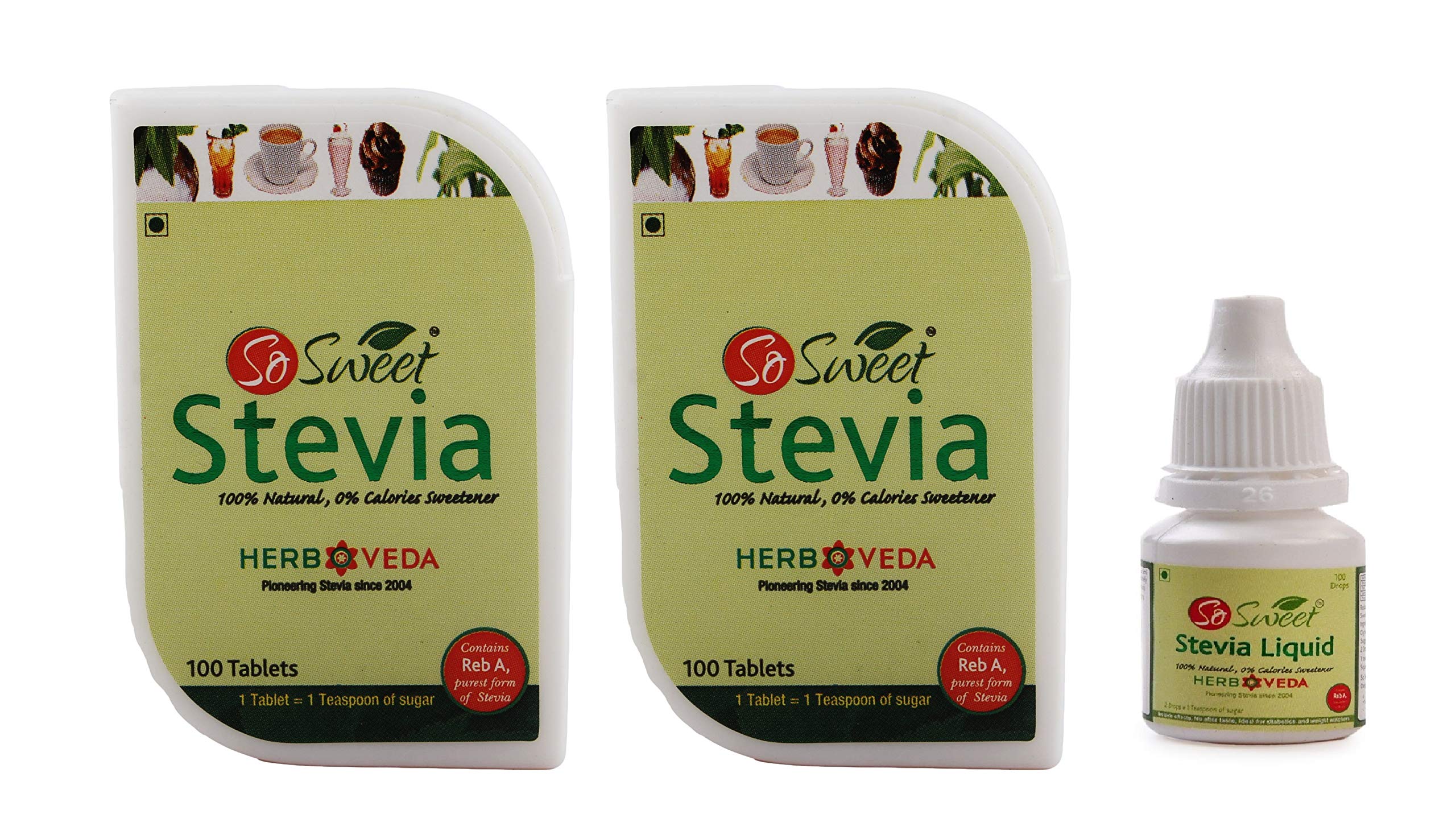 So sweetStevia Tablets 200 + Stevia Liquid (100 Drops) Sugar Free 100% Natural Sweetener (Pack of 3)