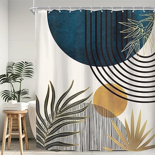 Miniatura 57 de KOMLLEX Cortina de ducha bohemia naranja de mediados de siglo para decoración de baño, 48 pulgadas de ancho x 72 pulgadas de alto, abstracto,