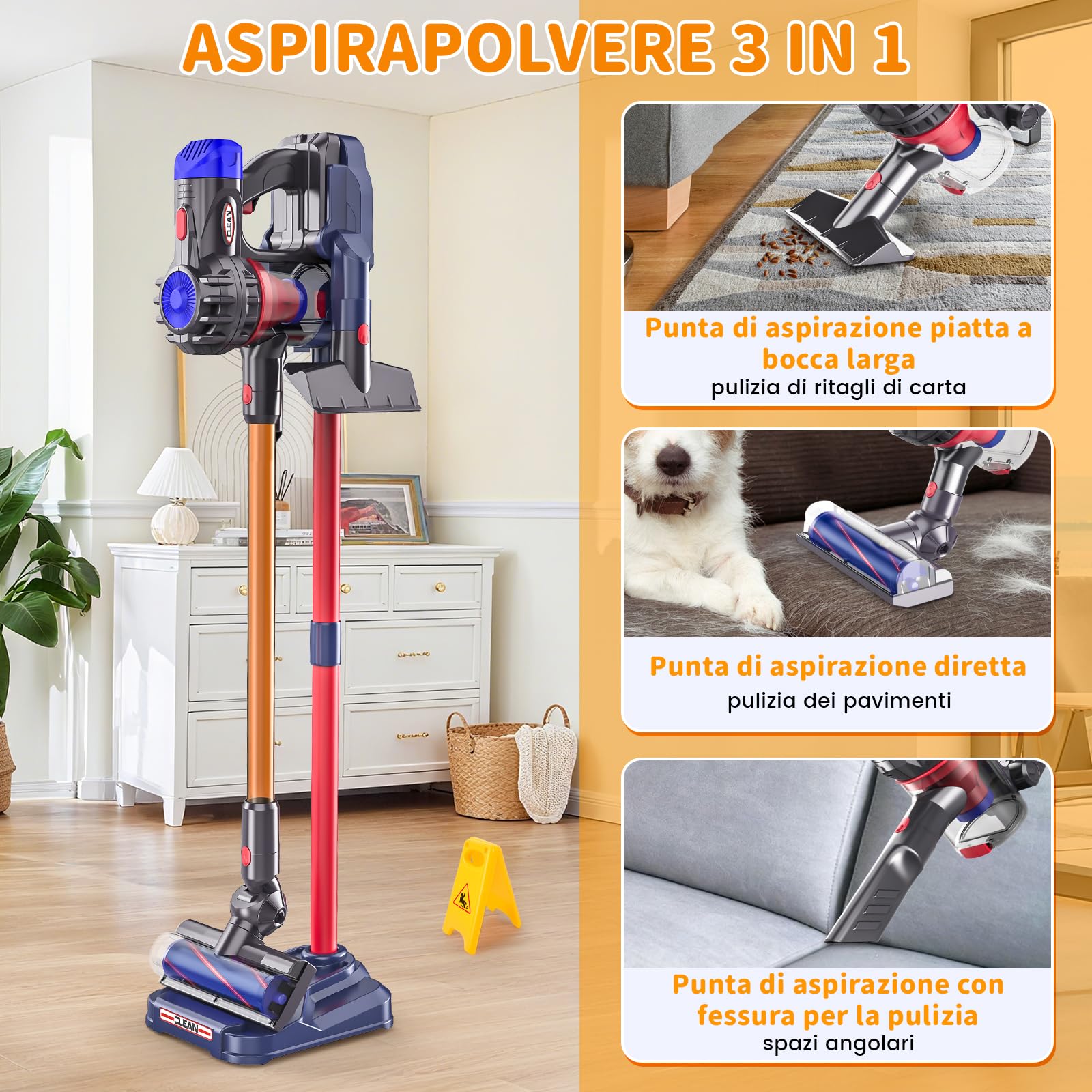 LumenVela Aspirapolvere Giocattolo Bambini, 3-in-1 Aspirapolvere Giocattolo Funzionante Set Pulizia Giocattolo Regali per Bambini e Bambine dai 3 ai 6 Anni (Modello Avanzato)