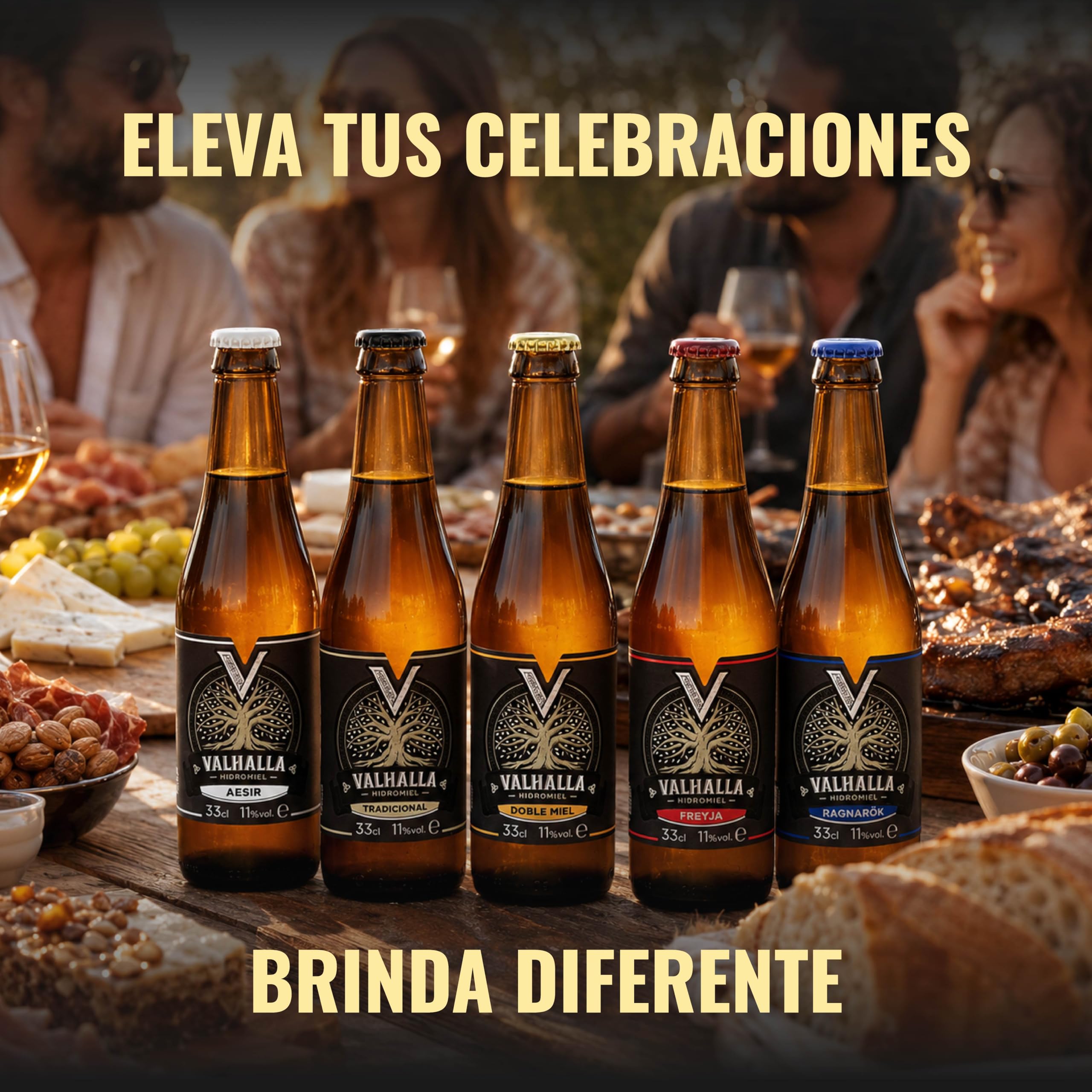 Valhalla Hidromiel Pack Degustación | Surtido 5 Variedades Estilo Cerveza Vikinga Sin Gluten ni Sulfitos | Miel de Flores con Sabores Artesanales | Selección Premium | 12 Botellines de 33cl