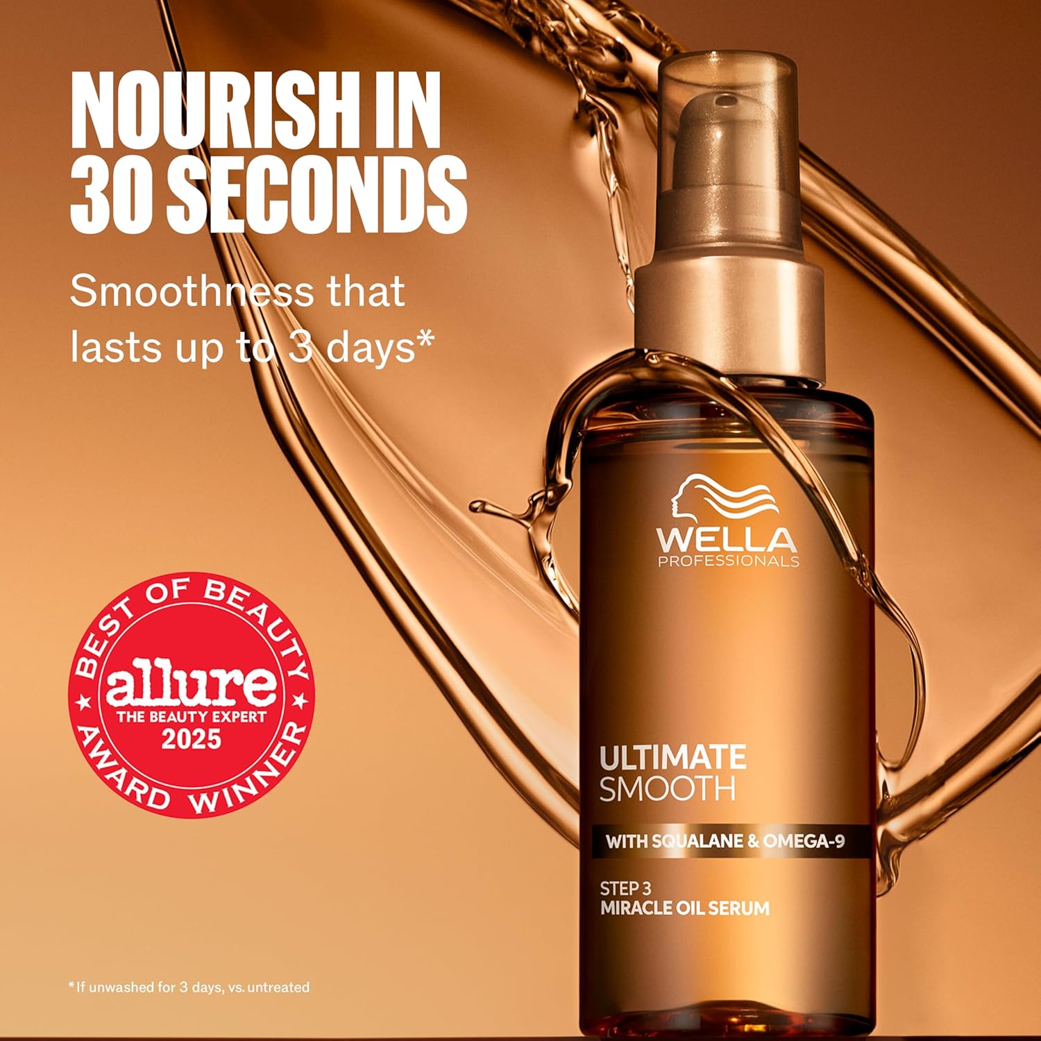 Wella Professionals ULTIMATE SMOOTH Miracle Oil Serum for Dry, Dull & Frizzy Hair | Nourishes, Smooths & Adds a Silky Shine | With Squalane & Omega 9 | Heat Protectant | Color Safe - Image 2