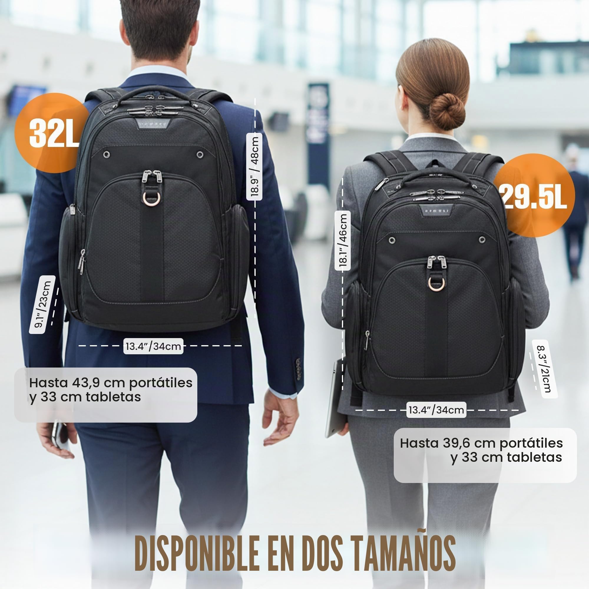 Everki Atlas 17 mochila para portátil 32 L – compartimento ajustable para 13"–17,3", mochila business y de viaje para mujer y hombre, oficina/universidad, bolsa resistente – Negro
