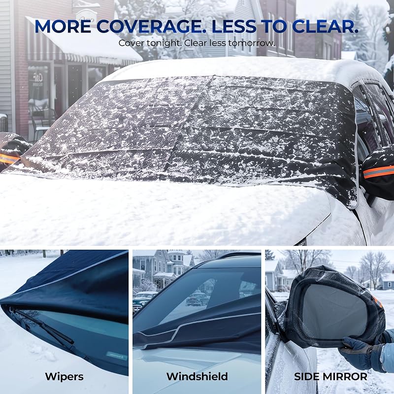DMJN [2026 Upgraded Car Windshield Cover – Heavy duty waterproof polyester material