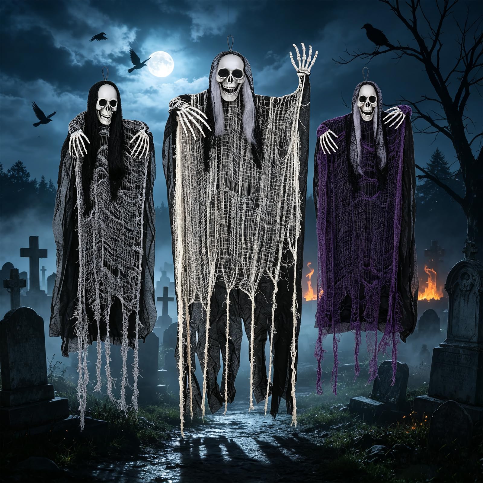 Halloween Decorations Outdoor 3 Pack Hanging Skeleton Ghost