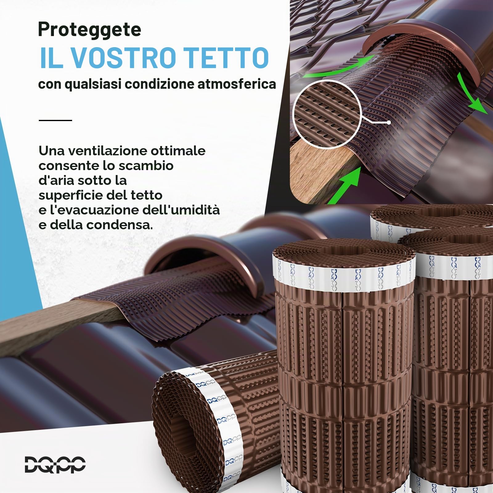 5m x 300mm Rosso marrone SOTTOCOLMO VENTILATO realizzato in alluminio pieghettato, rivestito con vernice poliestere strisce adesive butiliche impermeabilità sigillatura RAL 3011 [500cm x 30cm]