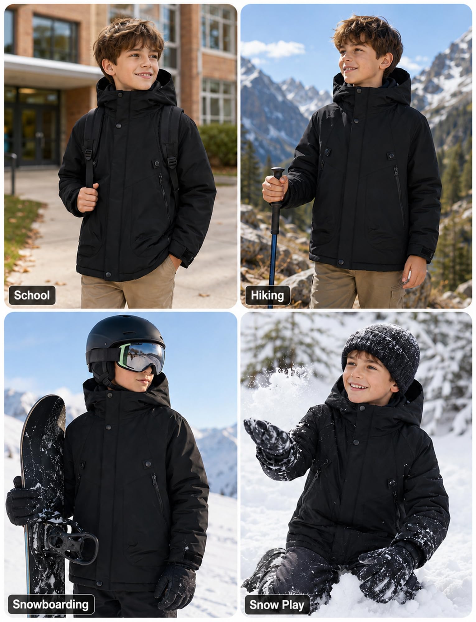 FEOYA Warme Winterjacke Für Jungen Mädchen Dicke Kinder Wintermäntel Mit Kapuze Gefütterte Wasserdicht Outdoor Jacke 4-13 Jahre