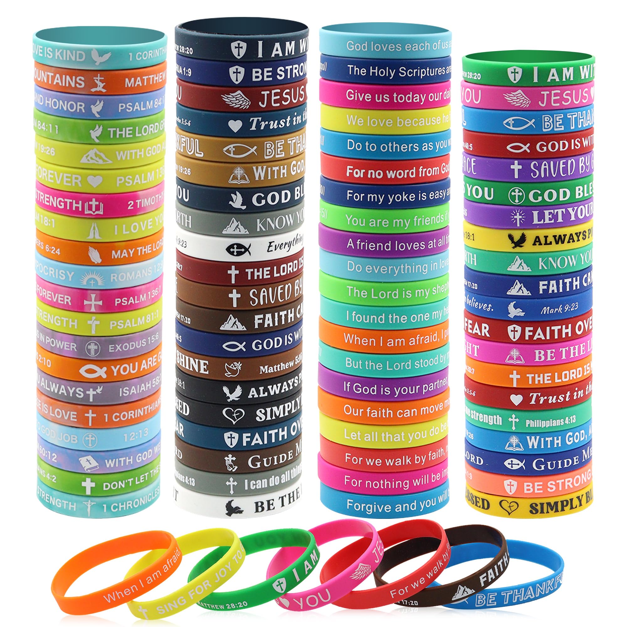 Simaixing 80 Pack Scripture Bracelets, Silicone Bible Verse Bracelets, Christian Wristbands with Motivational Quote, Ideal Inspirational Religious Gifts for Men, Women (4 Styles)