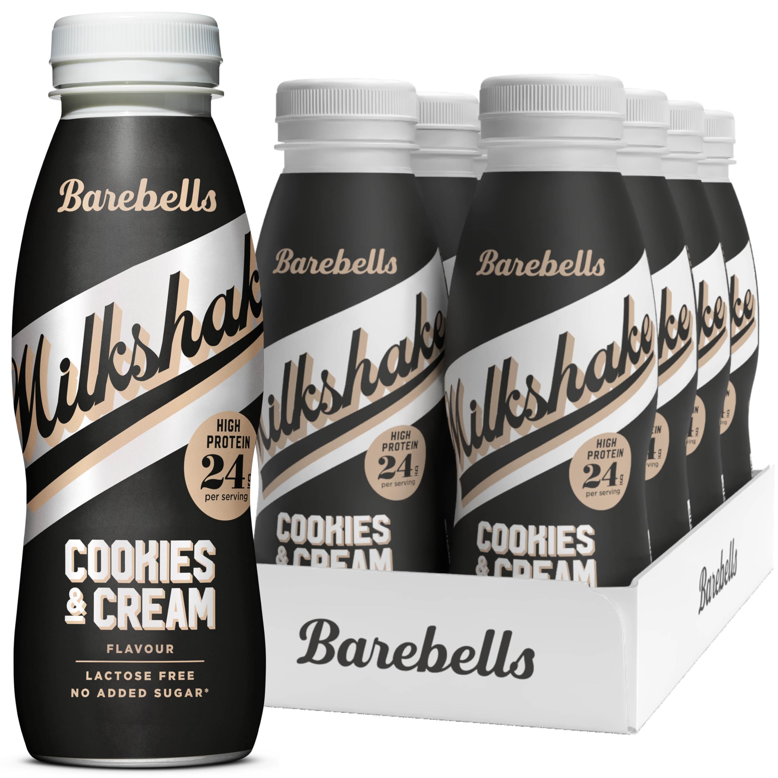 Barebells Shake protéiné – 24 g de milkshake riche en protéines, sans lactose, prêt à boire, faible teneur en glucides – 8 x 330 ml (biscuits et crème)