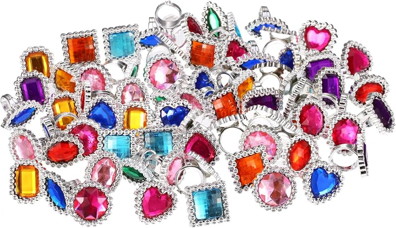 Shappy 72 Pcs Colorful Plastic Rings for Kids Adjustable Costume Jewelry Rings for Princess Carnival Dress up Bridal Shower Party Accessories (Heart,Round,Oval,Square,Rectangular)