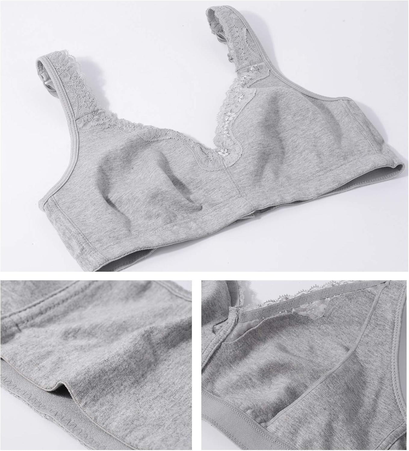 DotVol Women's Comfort Embroidered Lace Non Foam Wirefree Cotton Everyday Bra - Image 6