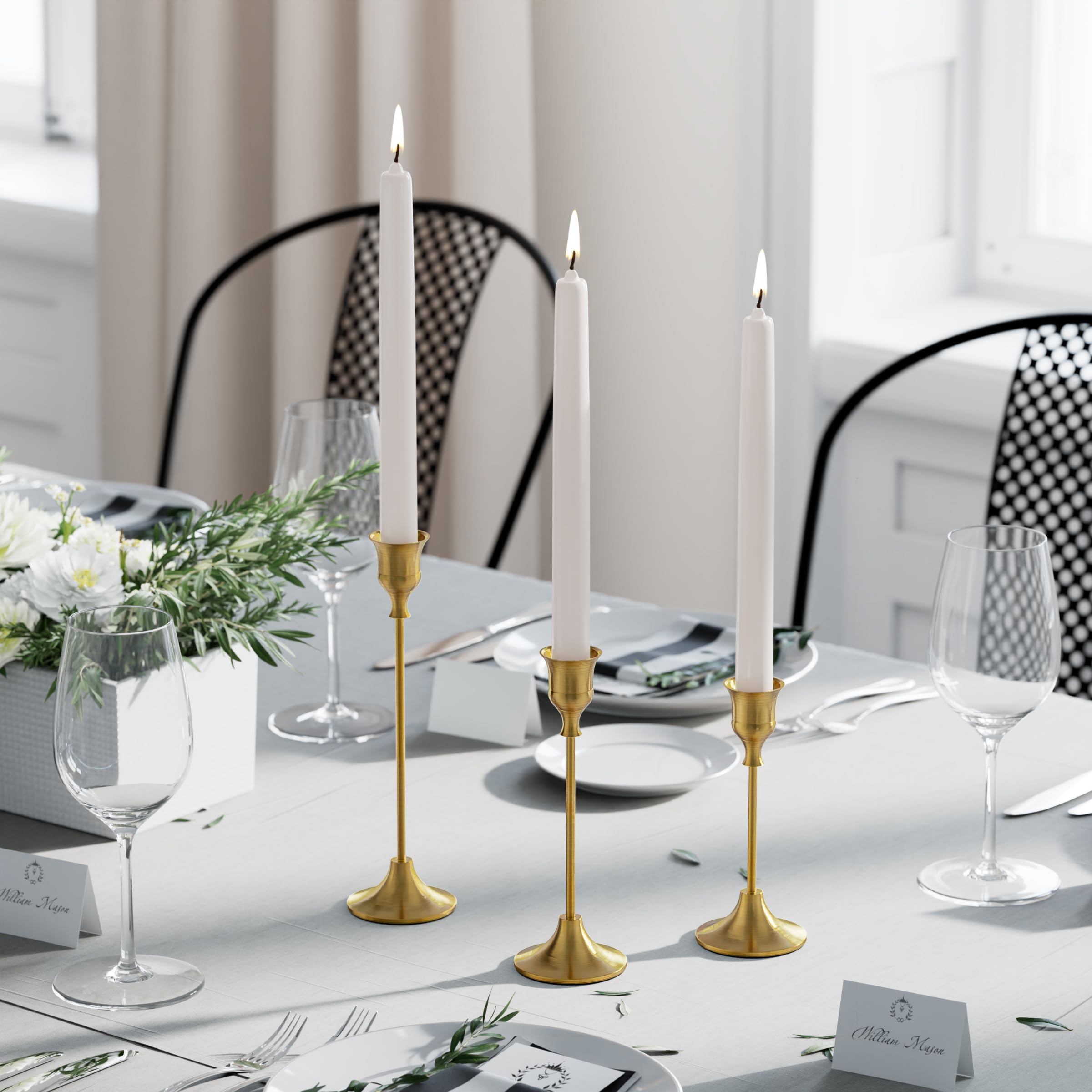 Set Of 3 Brass Gold Metal Taper Candle Holders Candlestick Holders ...