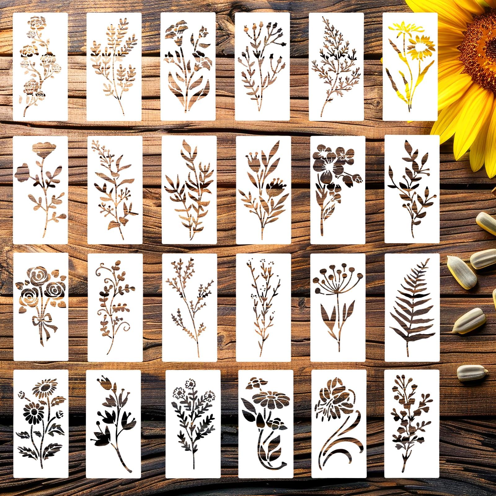 LLOUSSAK 24Pcs Flower Stencils for Painting, Leaf Stencil for Flower Leaf Crafts, Plant Painting Stencils for Crafts Reusable Art Wood Wall Door Canvas Home Decor(5.9" x 2.95")