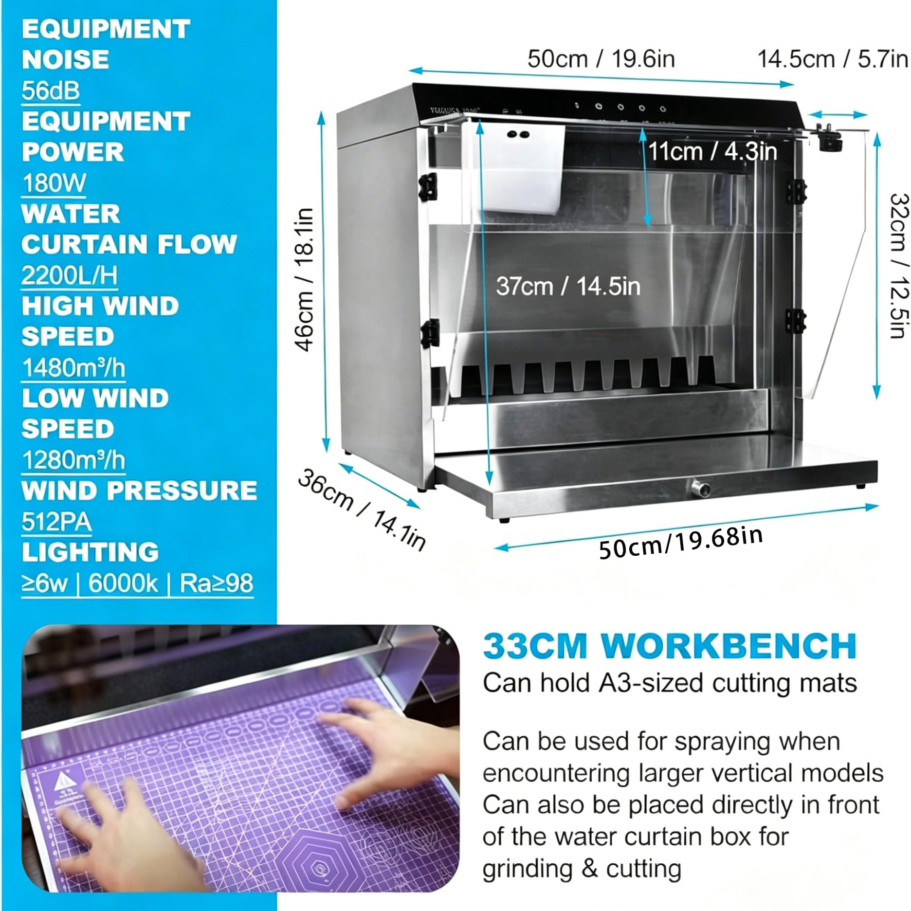 AVSMGP Cabina di Verniciatura A Spruzzo con Tenda d'Acqua – 2200 L/H con Controllo Touch- LED A 3 Colori- Auto-Adescamento per Verniciatura Hobbistica in Ambienti Interni