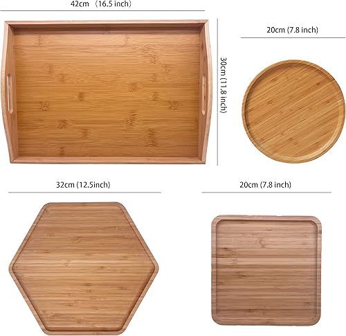 Miniatura 8 de Bandejas de bambú para servir charcutería de 16.5 x 11.8 pulgadas con asa, el juego incluye 1 hexagonal de 12.5 pulgadas + 1 cuadrado de 7.8