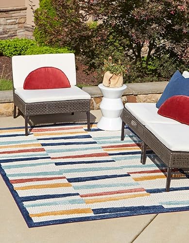 Miniatura 8 de Unique Loom Belize Outdoor Collection - Alfombra Lamanai (2 x 10 pies, color marfilazul marino)