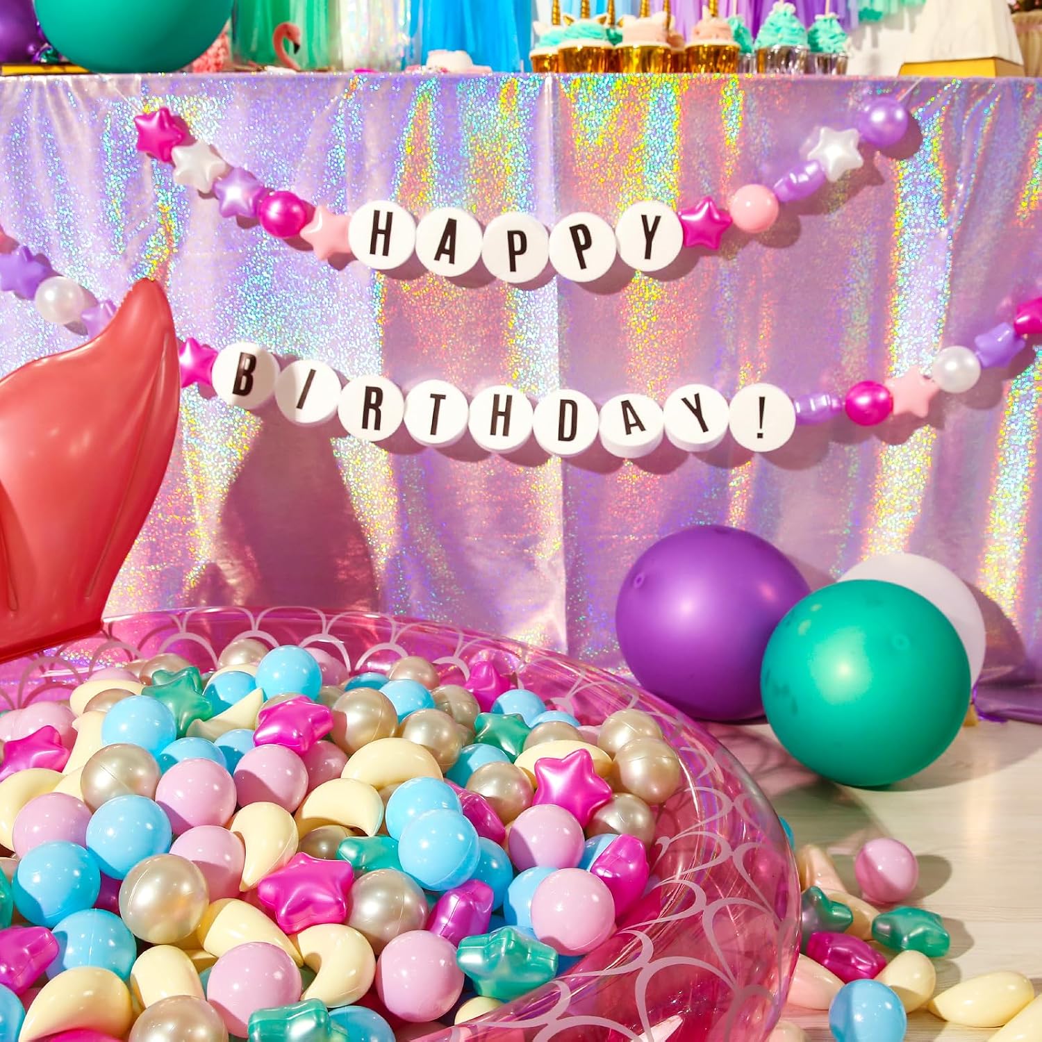 GOGOSO Ball Pit Balls Stars Moon Shapes Plastic Pitballs for Toddler Play Tent Baby Photo Props Kids Pool Water Toys Kiddie Pool Party Decor,Pearl Colors Mix,100pcs
