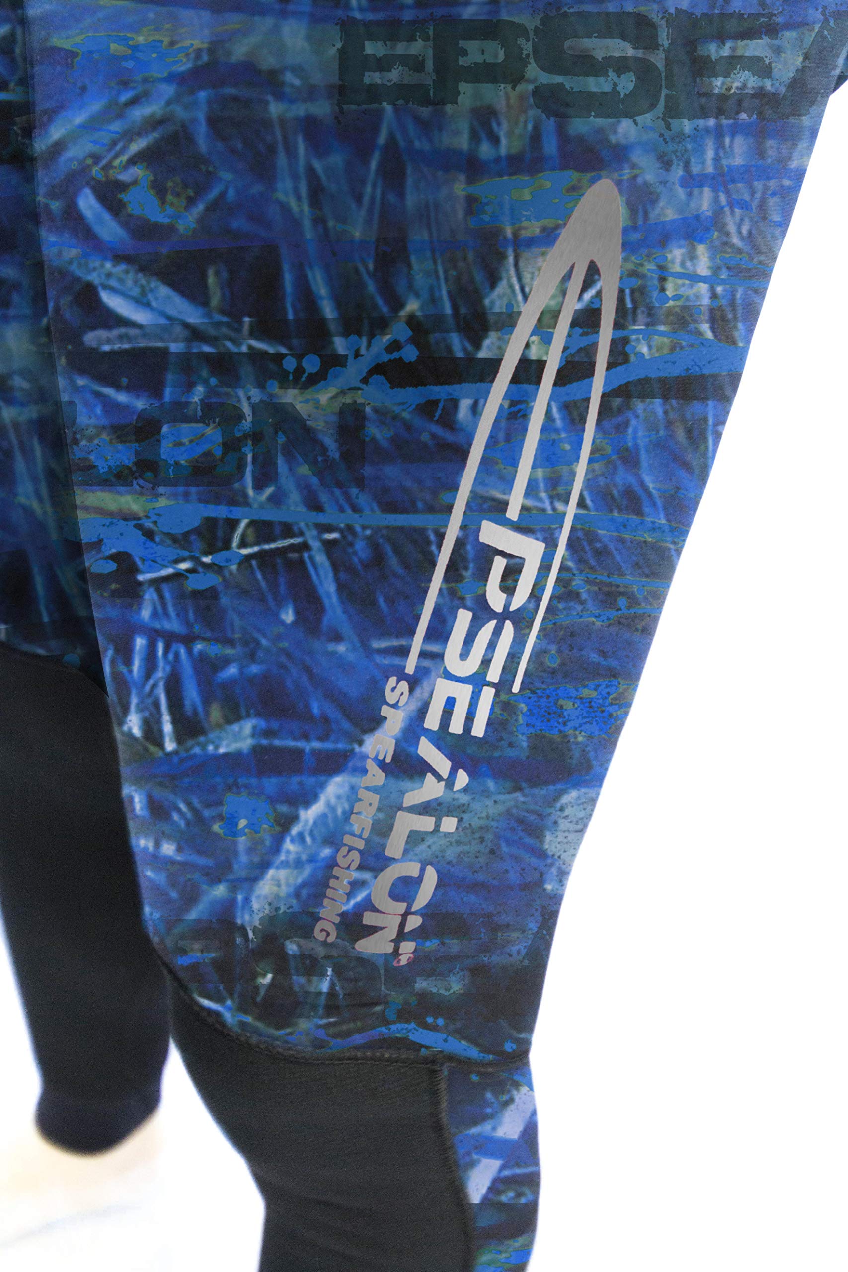 EPSEALON - Pantalon Fusion Camo Blue 3mm - Plongée, Surf, Chasse sous-Marine - Néoprène Yamamoto 039 - Manchons en SCS - Renforts de Protection aux Genoux