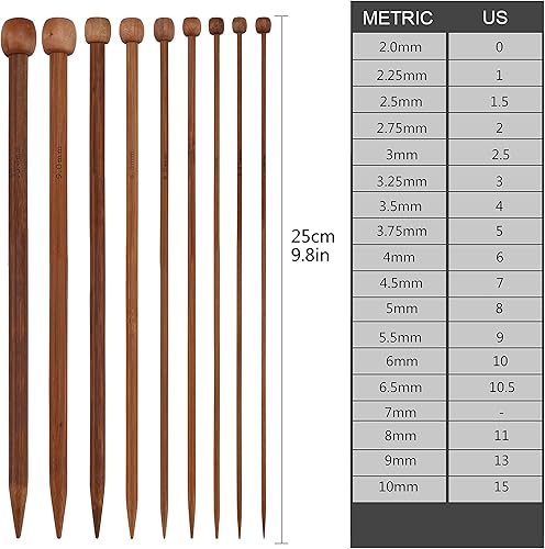 Miniatura 2 de BCMRUN Juego de 36 agujas de tejer de bambú, agujas de tejer carbonizadas rectas de un solo punto con accesorios de juego completo, 18 tamaños de