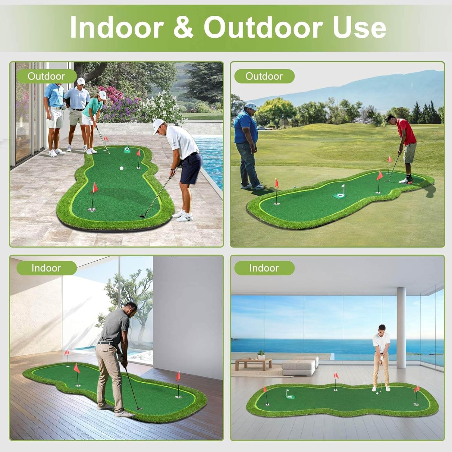 Golf Putting Green Mat, Professional Large Putting Mat with Movable Cup/Slope Pad for Indoor & Outdoor