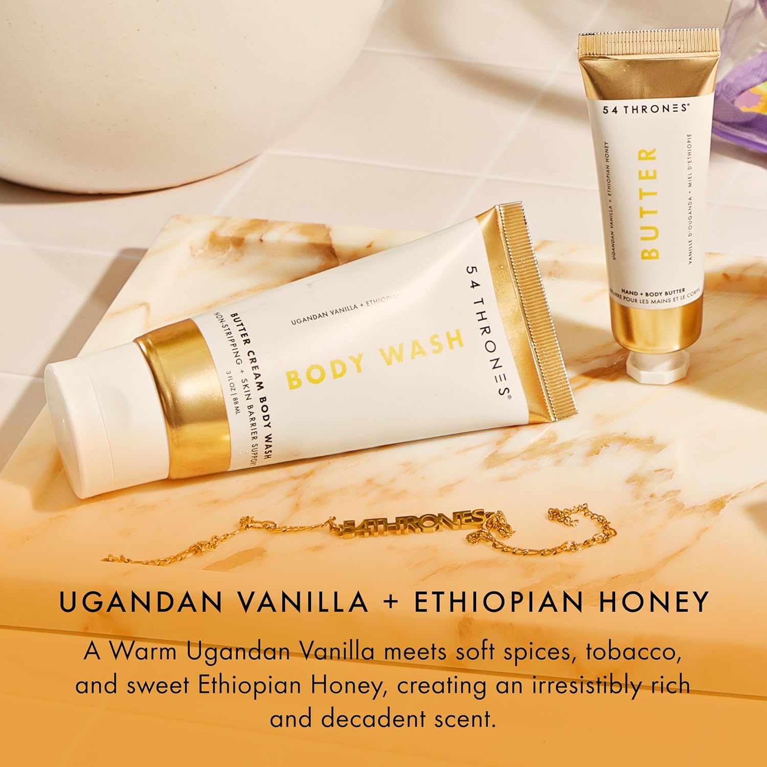 54 Thrones Sensitive Skin Bundle, Mini Non-Stripping Butter Cream Body Wash + Mini African Beauty Butter, Moisturizing Body Butter for Women & Men, Shea Moisture, Ugandan Vanilla + Ethiopian Honey