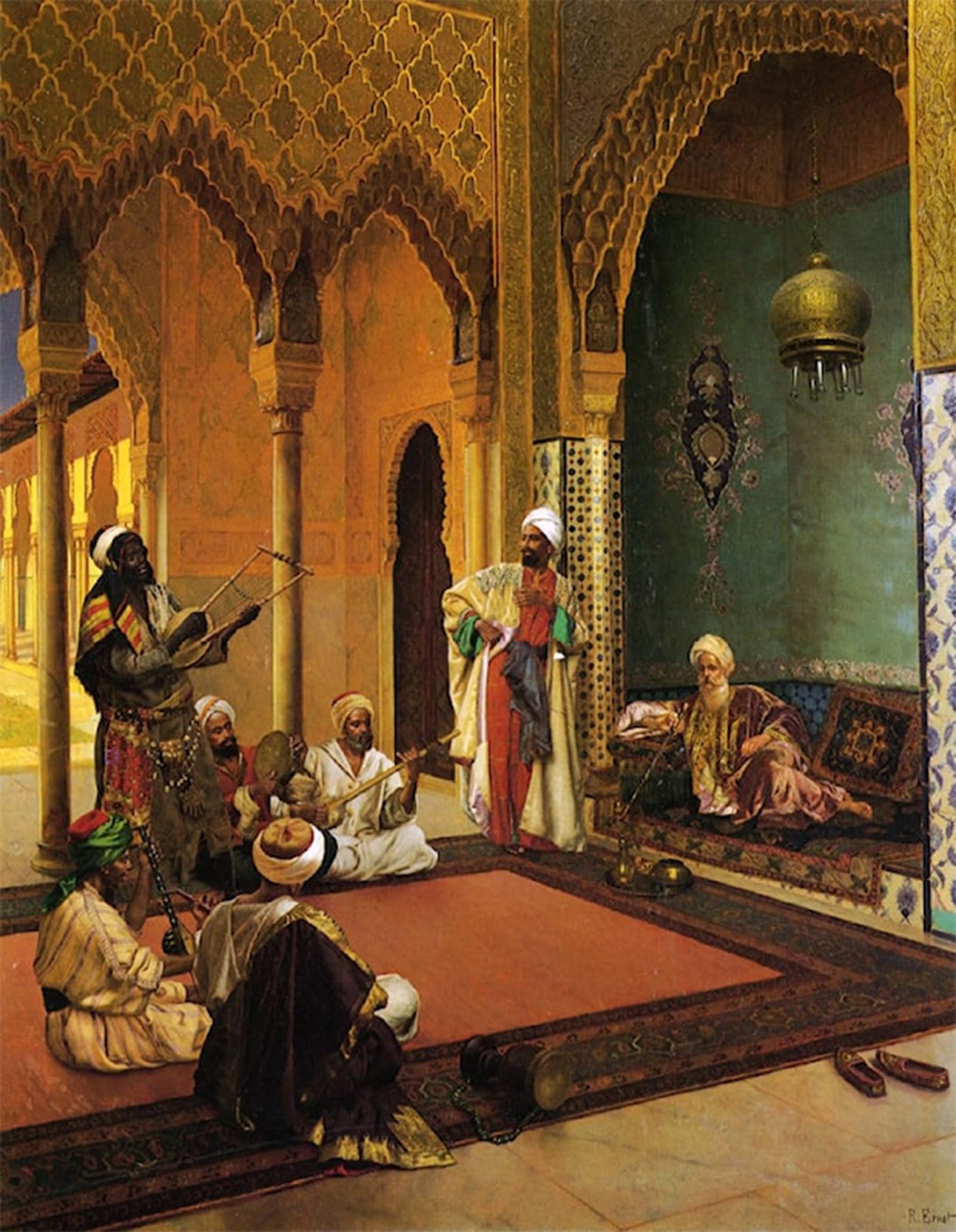 POSTERIIk Vintage Classic Picture Landscape Artwork Musicisti itineranti che suonano per il sultano Rudolf Ernst Portrait Canvas Painting for Office Home Decor 60x90cm