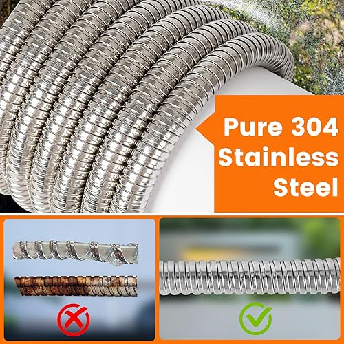 Miniatura 4 de Manguera de jardín de metal de 50 pies, resistente, ligera, 304 con boquilla de latón, accesorios duraderos, no se torceden ni se enredan,