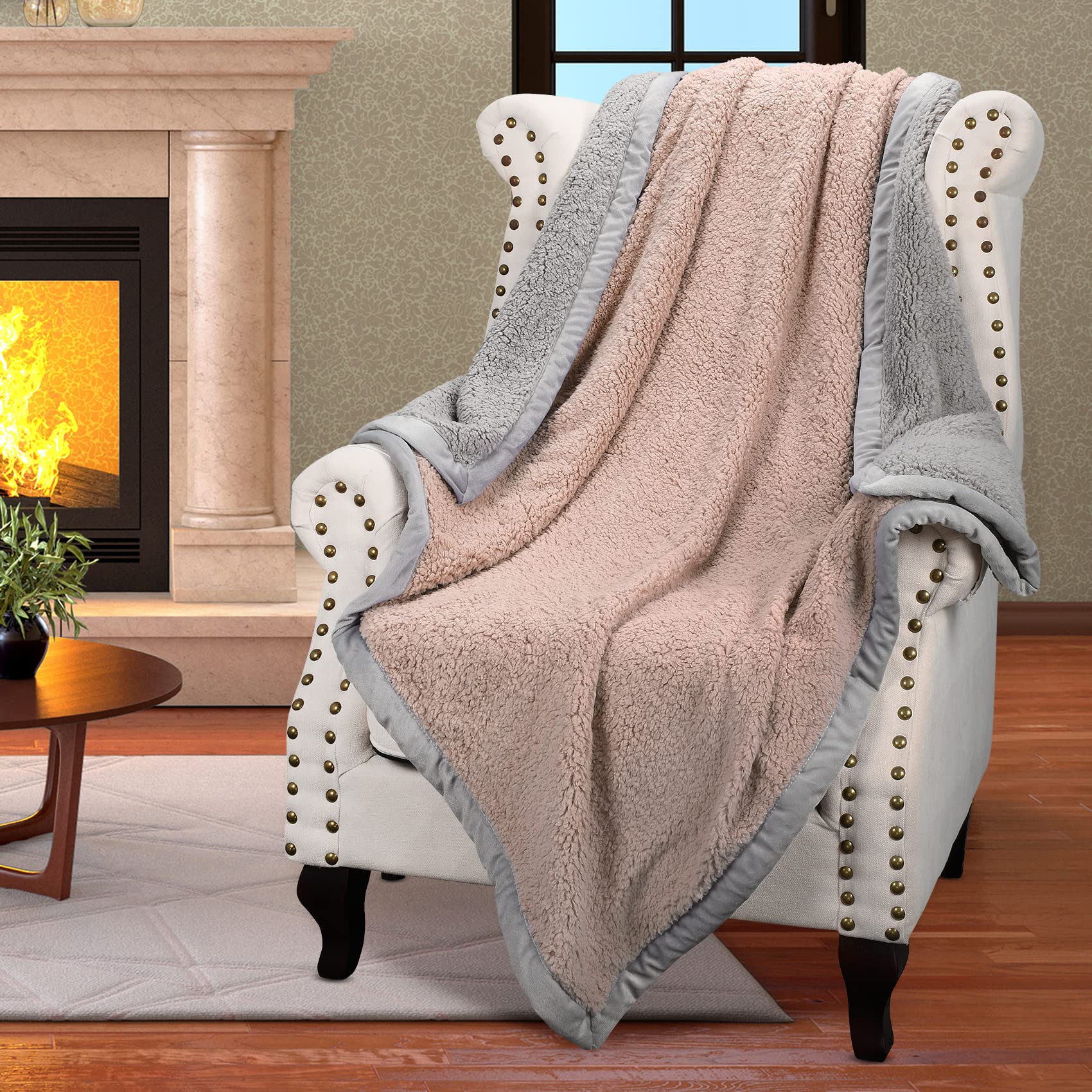 Manta reversible de sherpa súper suave y esponjosa para sofá, manta mullida y mullida, cómoda y cálida, regalo de cuidado cómodo, 50 x 60 pulgadas