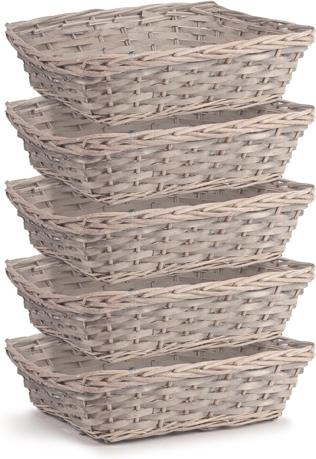 Ehc 5 x Wicker Wood Grey Gift Basket Storage Hamper Display Tray, 38 (L) X 29 (W) X 11 (H) cm