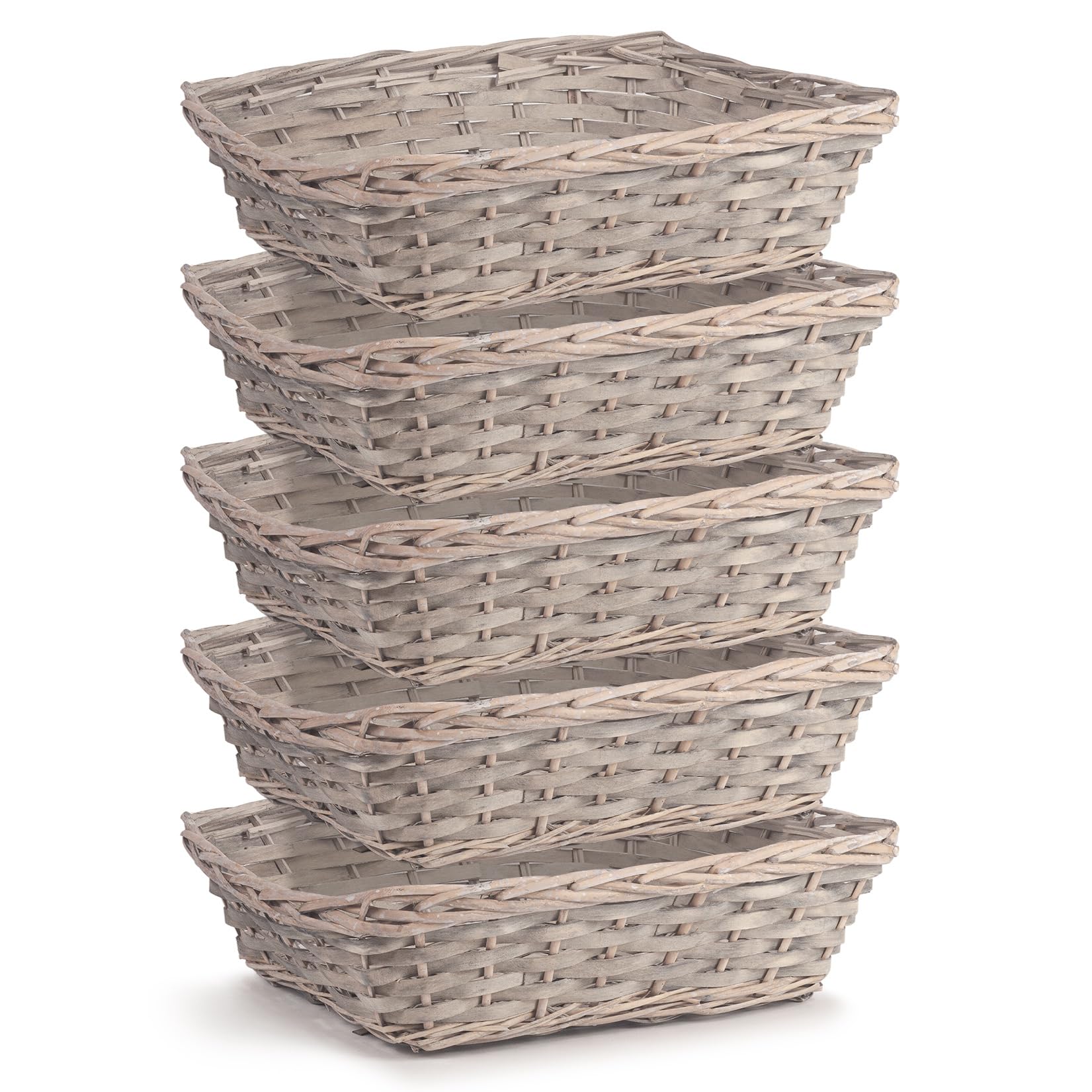 Ehc 5 x Wicker Wood Grey Gift Basket Storage Hamper Display Tray, 38 (L) X 29 (W) X 11 (H) cm