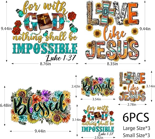 Miniatura 2 de Parches adhesivos de transferencia de calor para camiseta, mochila, Love Like Jesus Blessed - Calcomanías para planchar (6 unidades)