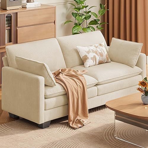 Gizoon 75” Cloud Couches for Living Room, 2 Seater Sofa Set Breathable Comfy Corduroy Love Seat with Double Layer Upholstered Cushion for Living Room Bedroom and Apartment,Pet-Friendly Fabric, Beige